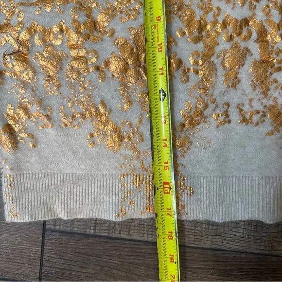 Pilcro Beige Cashmere Cropped Sweater with Gold Floral Accents - Picture 9 of 10